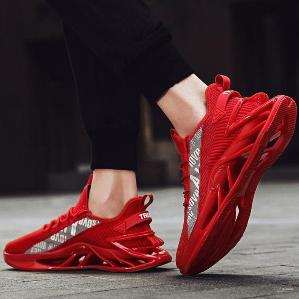 Men red hip hop blade running walking athlete sneakers shoes.